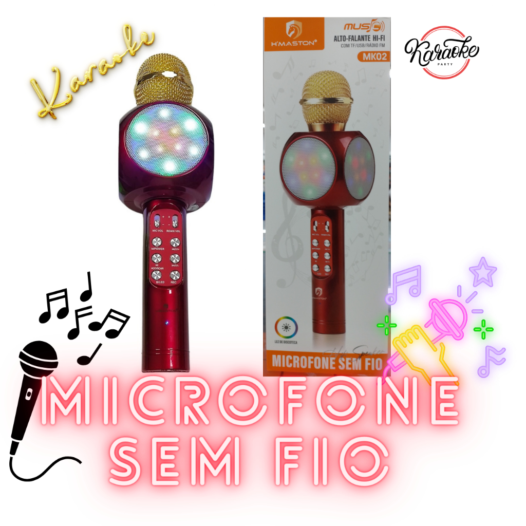 Microfone Karaokê Bluetooth Sem Fio Hifi Speaker Usb Led com Mixer Efeito de Voz Youtuber Tiktok