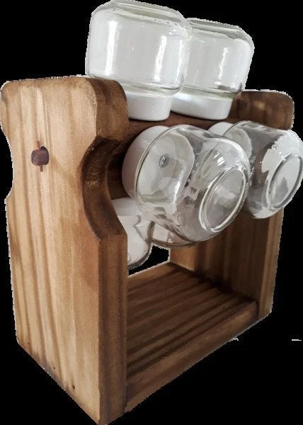 Porta tempero com 8 potes plastico giratorio madeira