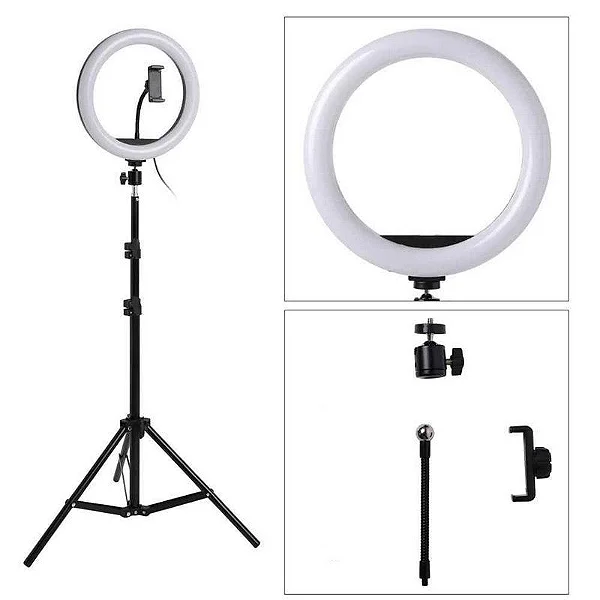 Ring Light Iluminador Led 12 Polegadas 30cm + Tripé 210cm Cor da estrutura Preto Cor da luz Branco-frio 110V/220V