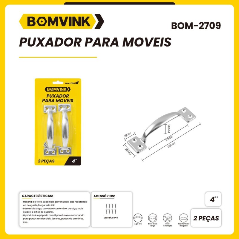 Puxador para Móveis de Alta Resistencia 10cm BOM-2709