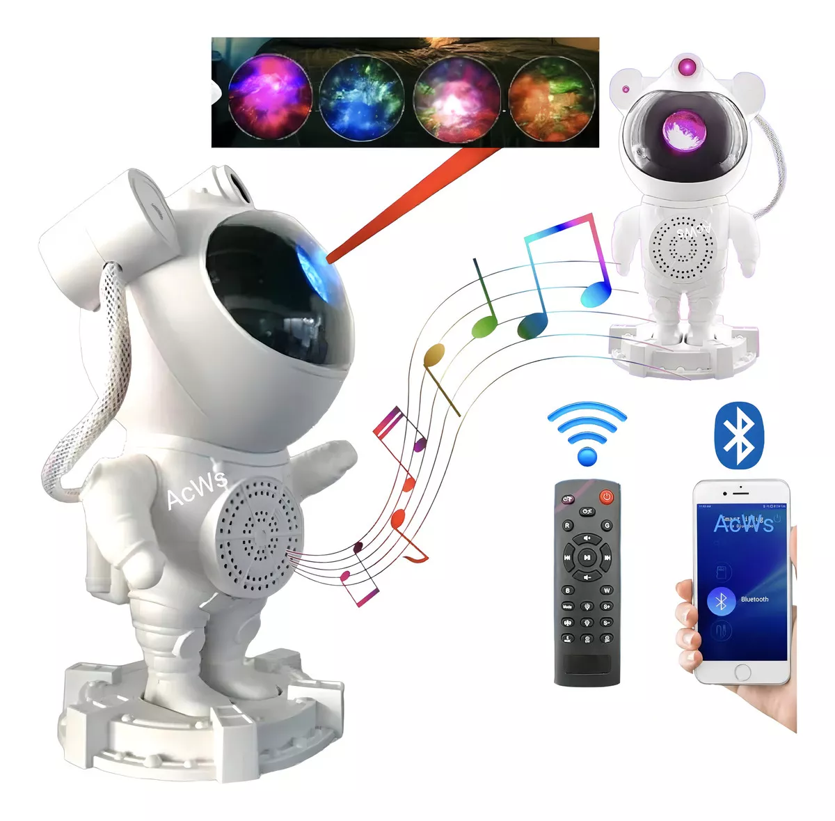 Caixinha De Som Astronauta Bluetooth Com Projetor Estelar Cor da cúpula Fumê Cor da estrutura Branco 110V/220V