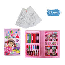 Maleta De Pintura Infantil Boneca Fofa Color Estojo 48 peças
