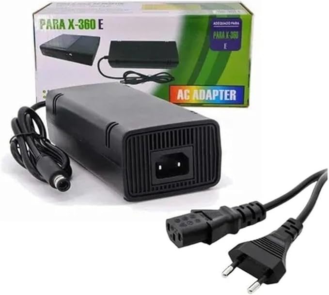 Fonte de Alimentação Ac Bivolt Compatível com Xbox 360-E Super Slim 1 Pino + Cabo de EnergiaF