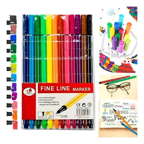 Kit 12 Canetas Coloridas De Ponta Fina De 0,4 Mm Para Desenho