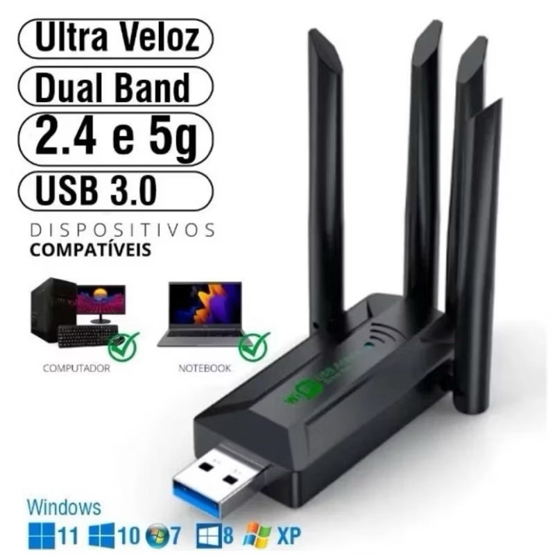 Adaptador Wi-Fi 4 Antena wireless dual band 2,4g e 5g 1200mbps alta velocidade usb 3.0 pentesting