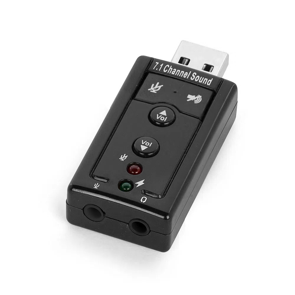 Placa De Som Usb 7.1 Adaptador De Audio P2 Fone Pc Notebook Cor Preto