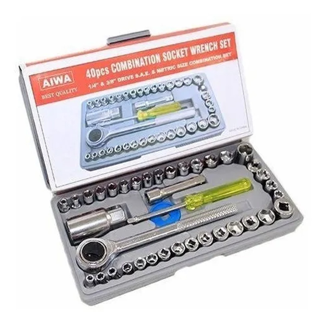 Kit Jogo De Chaves Catraca Pito 40 Peças Sextavado Aiwa