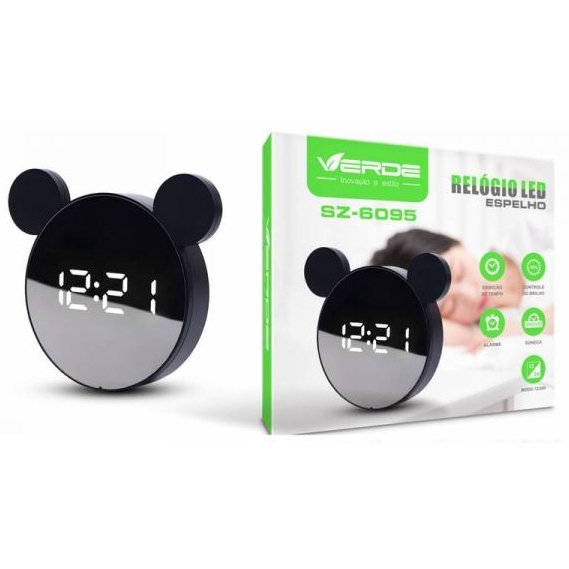 Relógio Despertador De Mesa Digital LED Para Quarto Com Luz Decorativo Com Espelho Time