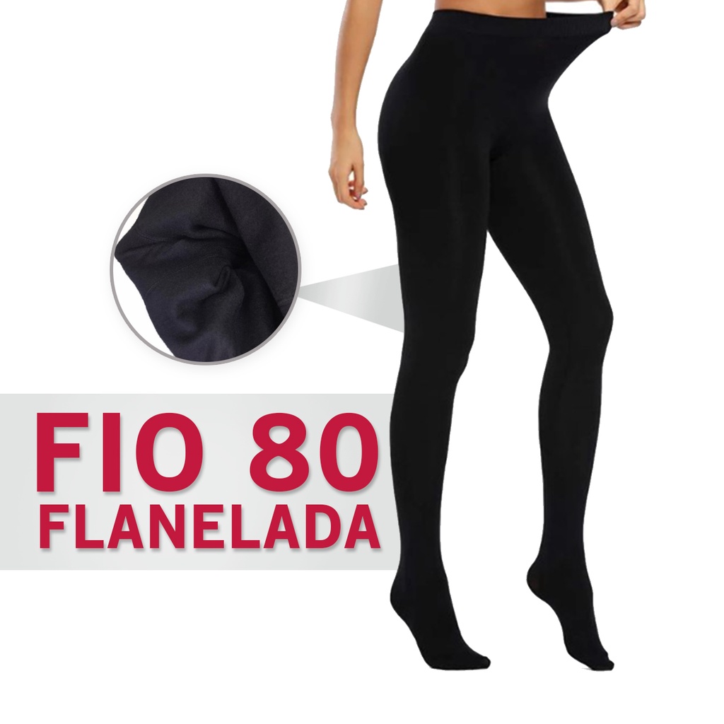 Meia Calça Flanelada Fio 80 Segunda Pele Preta Feminina Clássica Térmica Inverno Grossa Quente Fashion