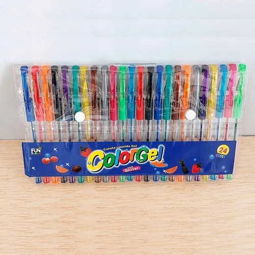 Caneta Gel Perfumadas Com Glitter Kit Com 24 Cores Patéis Diversas