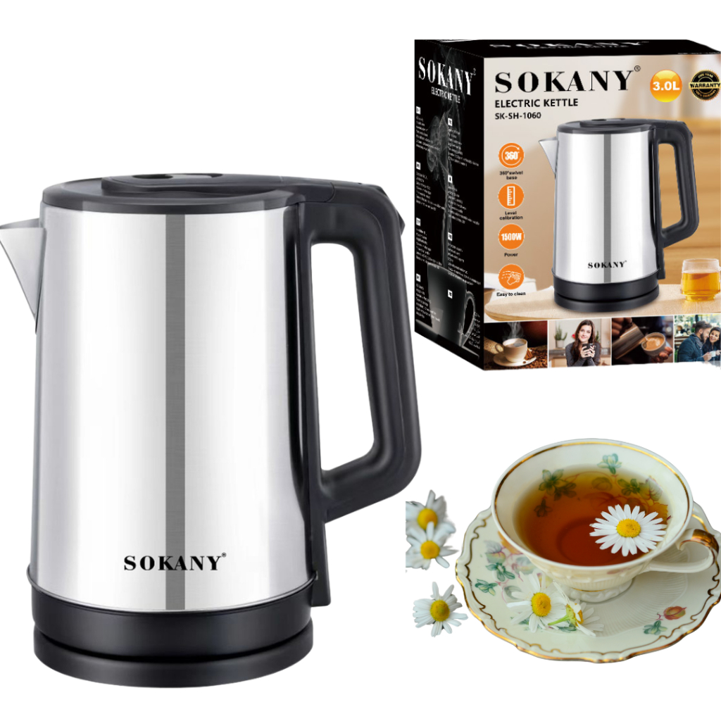 Chaleira Jarra Elétrica Sokany Prática Uso Diário Inox