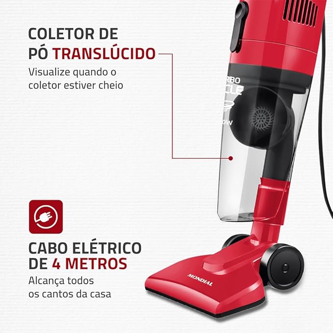 MONDIAL Aspirador de Pó Turbo Cycle, Vermelho/Preto, 1100W