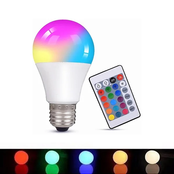 Lampada Led Luz Solar Colorida Rgb 9w Com Controle Remoto