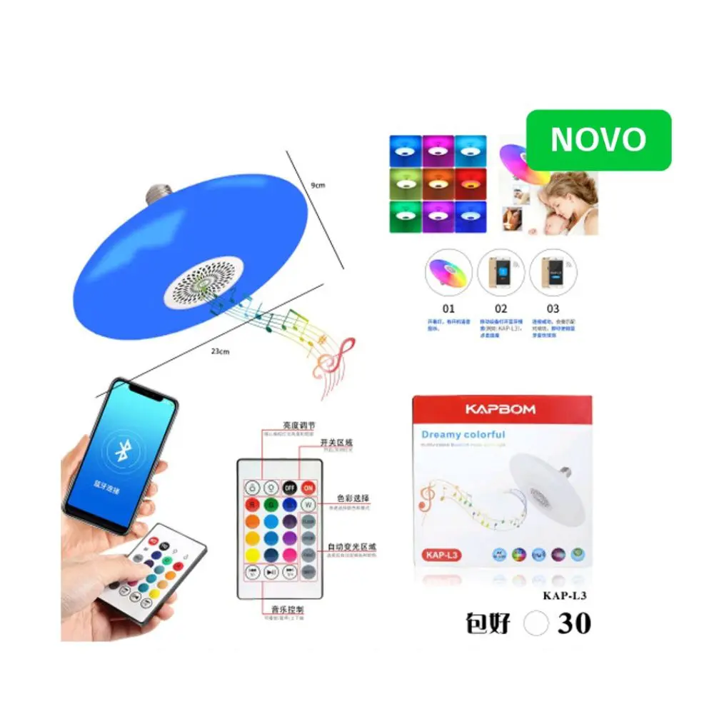 Lâmpada Caixa De Som Bluetooth Luz Led Rgb 30w