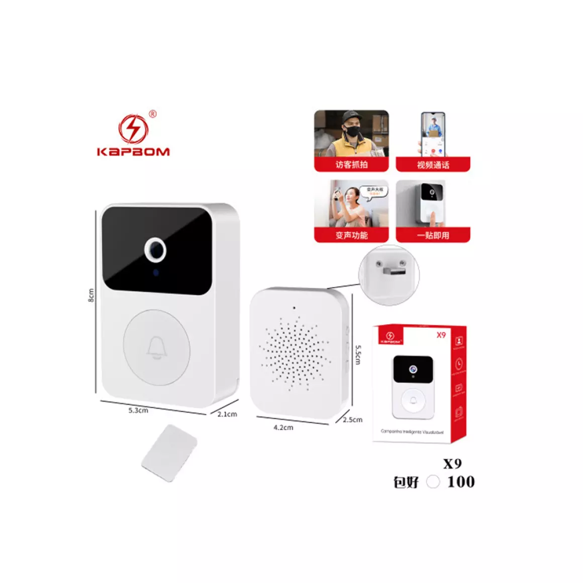 campainha inteligente de vídeo remota sem fio x9 cor branco Kapbom