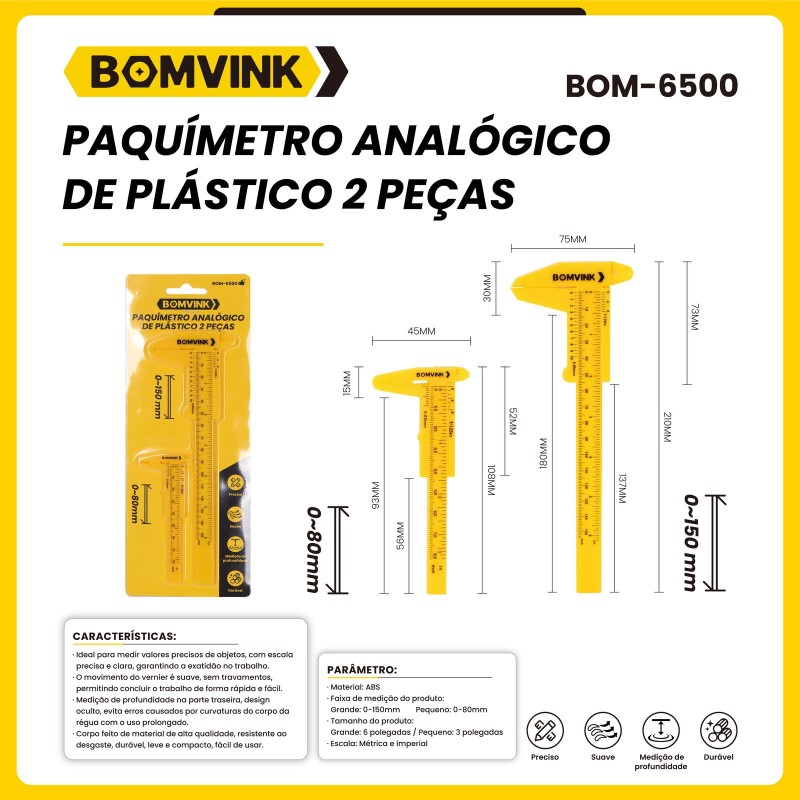 Paquimetro Analogico de Plastico 2 Pçs BOMVINK BOM-6500