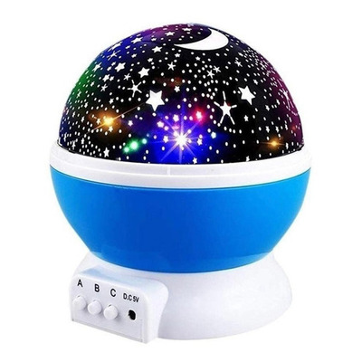 Luminária Projetor Led Infantil Ceu Lua E Estrelas Giratória Cor da estrutura Azul