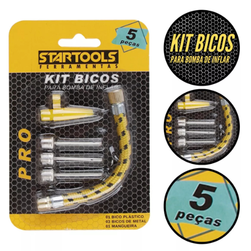 Kit Bicos Para Encher Bolas Boia Agulha P/ Bola Rosqueável - STARTOOLS