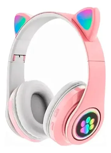 Headset Kapbom KA-980 Fone de Ouvido Bluetooth Led Orelha Gato Cor Rosa Luz Colorido