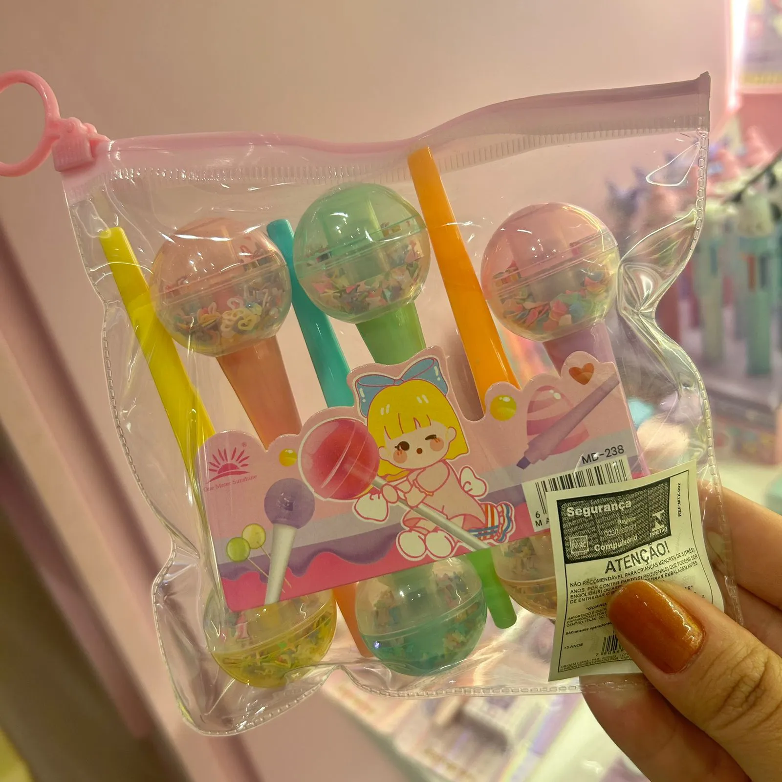 Kit c/ 6 Marca-Texto Pirulito Estrelinhas