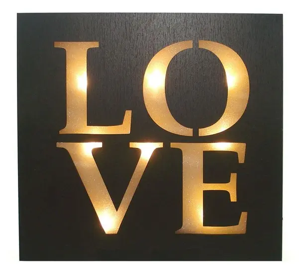 Placa Quadro Decorativo LOVE Iluminado a Led 34 x 34 cm - Master Frame