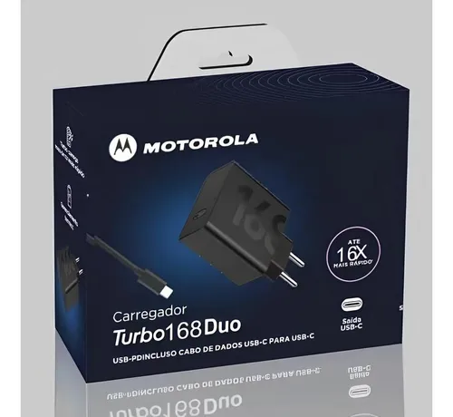 Carregador Completo Motorola Turbo 168w Duo Usb-c Preto