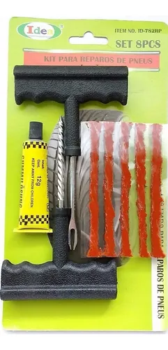 Kit Reparo De Pneu Sem Câmera Furado Carro E Moto 8 Peça