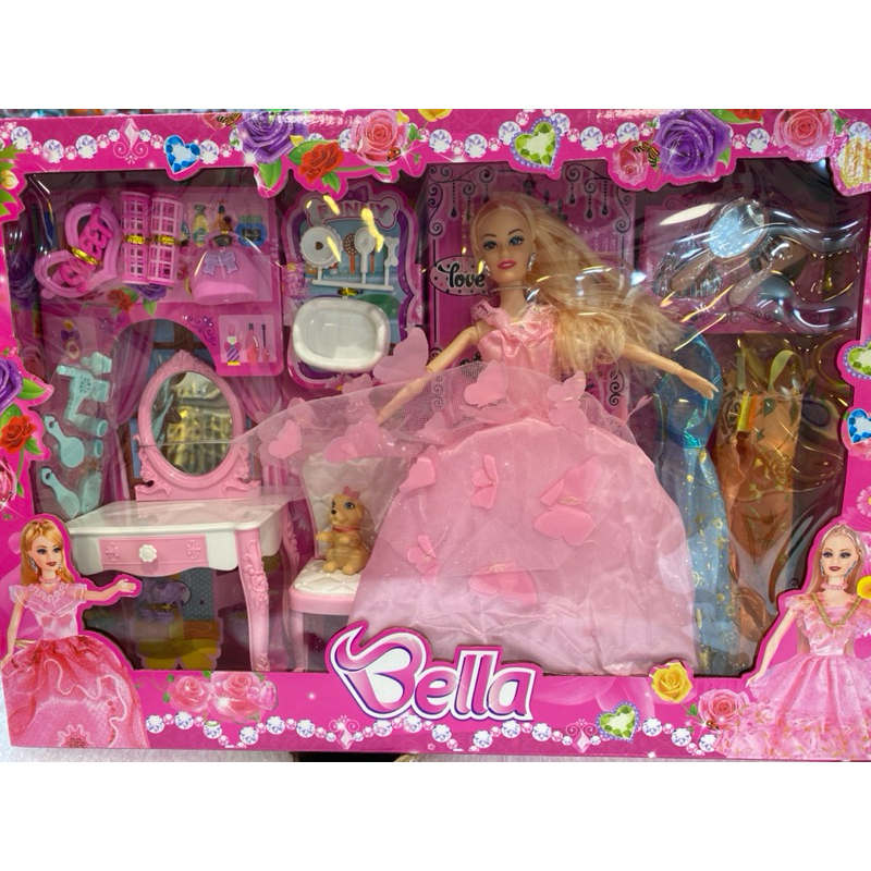 boneca Bella com mobilia pet, penteadeira e vários acessórios