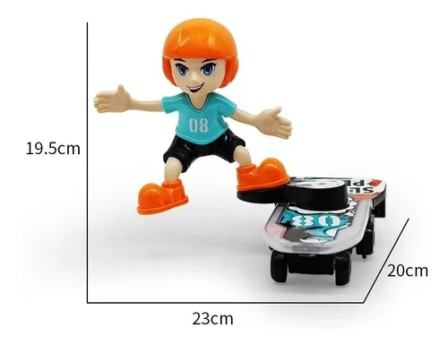 Skate Manobras Bate E Volta - Boneco Sliding Plate Luz Som