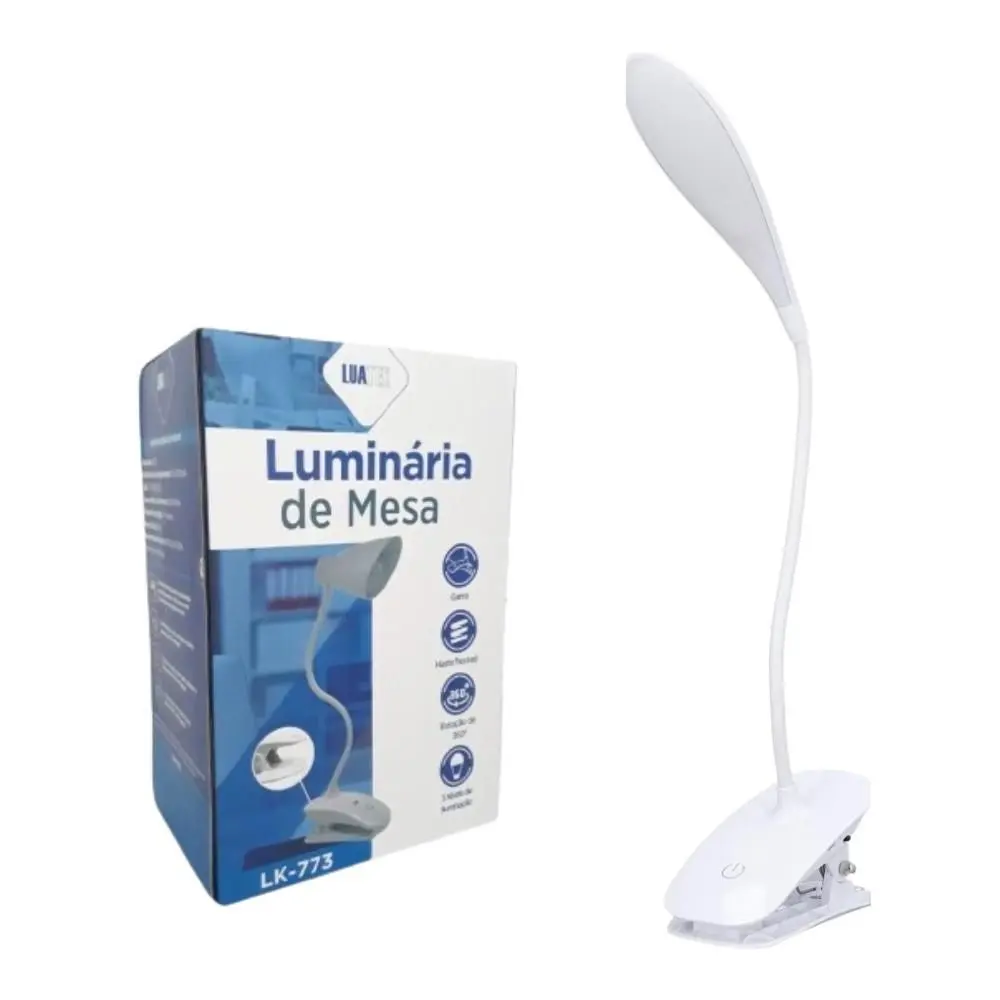 Luminária De Mesa Led Abajur C/ Prendedor Flexível Luatek