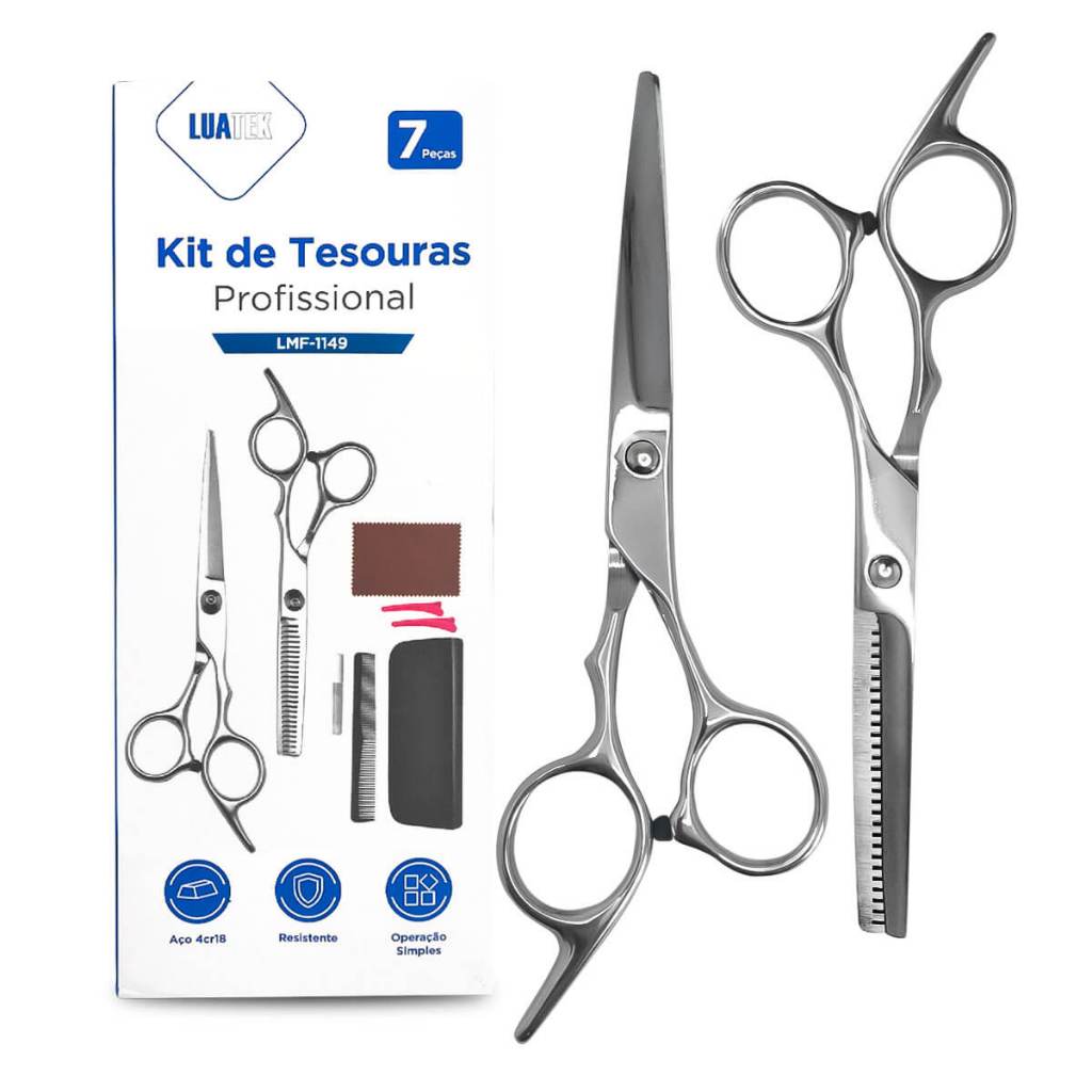 Kit Tesoura Profissional para salão de beleza -Luatek-LMF-1150- 7 Peças