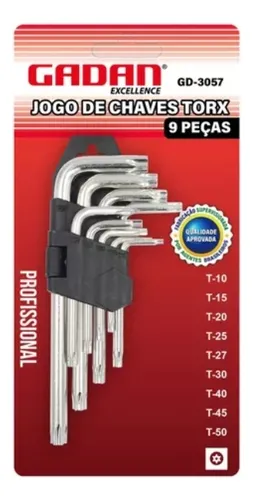 Jogo De Chave Torx Pequena 9 Peças T10 A T50 Aço Gd-3057