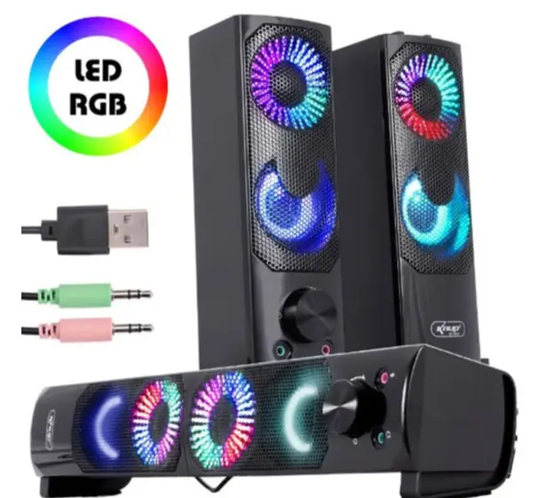 Caixa de som Soundbar e Subwoofer para PC e Notebook Multimídia 12W Usb P2 com Led Knup - KP-6040