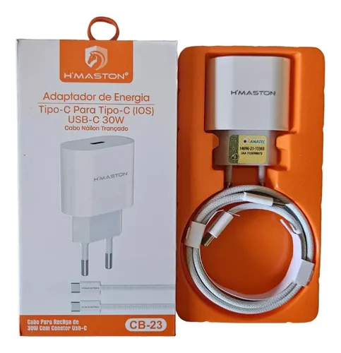 Carregador Usb-c E Cabo 30w H'maston Cb-23 Tipo C P Tipo C, turbo