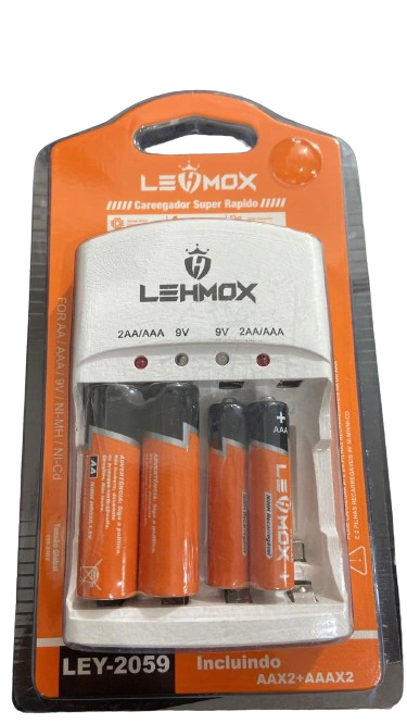 Carregador De Pilhas Super Rápido Bivolt + 4pilha AAA ou AA Lehmox