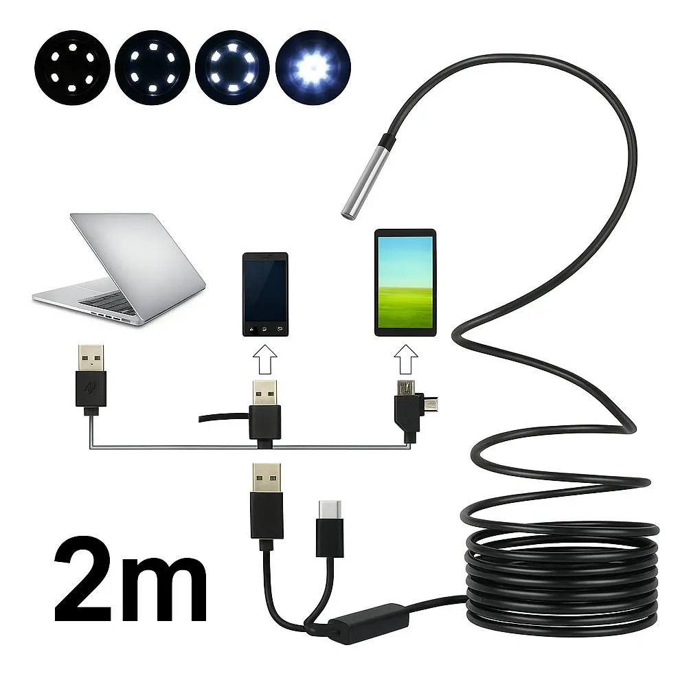 Câmera Inspeção Sonda Endoscópica Android 2m + Adap Tipo C
