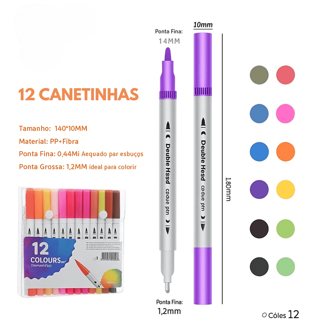 canetinha ponta dupla com 12