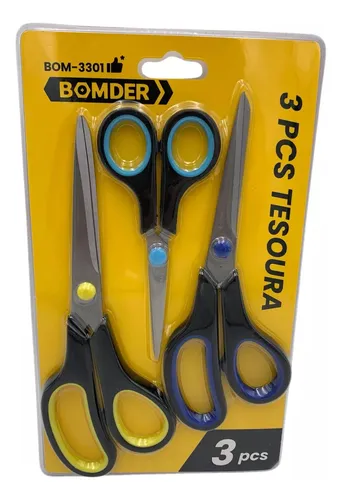 Kit 3 Tesouras Inoxidável Resistentes Para Uso Geral