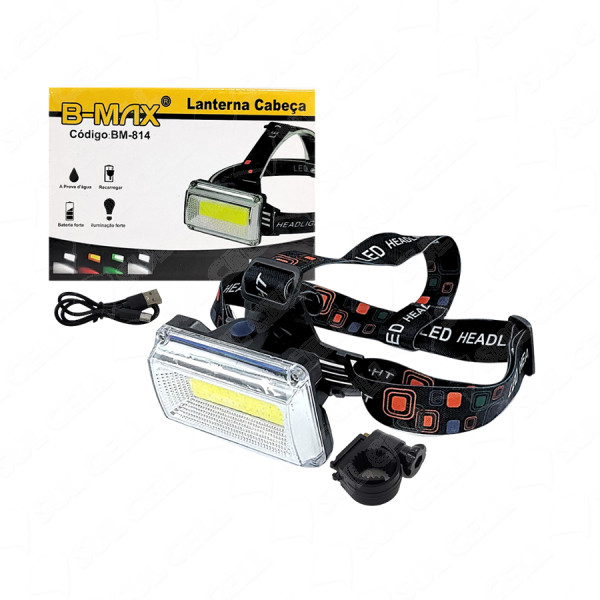 Lanterna de Cabeça Led Cob Ajustavel Recarregavel (BM-814)