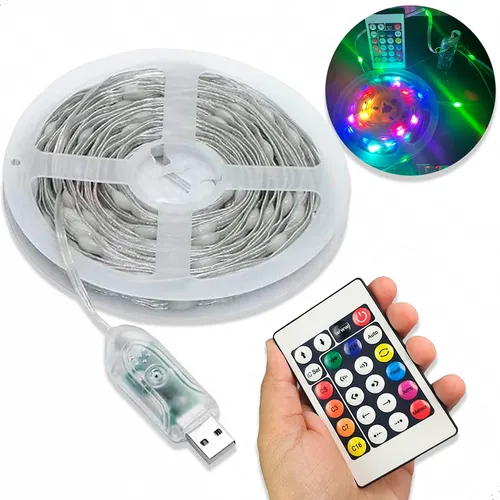 Fita Led Rgb Usb 5 Metros Colorida 5v Com Controle Tv Pc